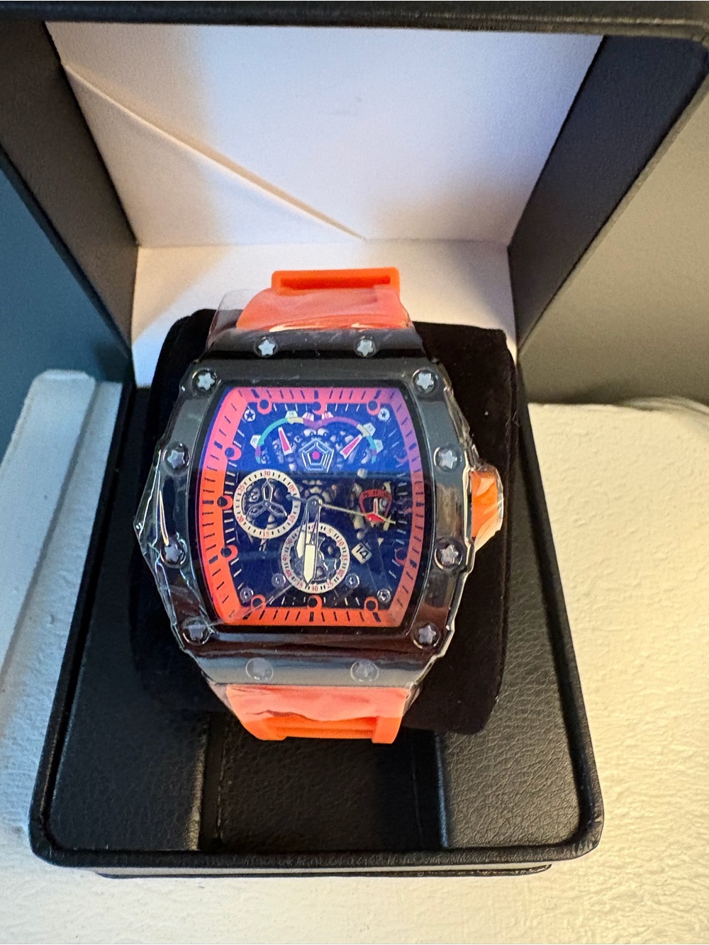 AJ Brand Sporty Orange Silicone Strap Chronograph Watch